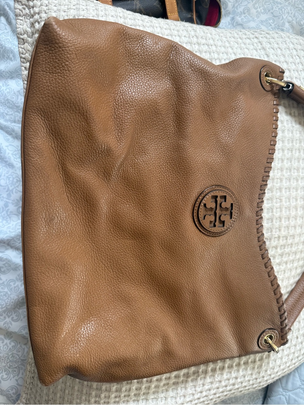 Tory Burch Cognac Pebbled Leather Shoulder Bag